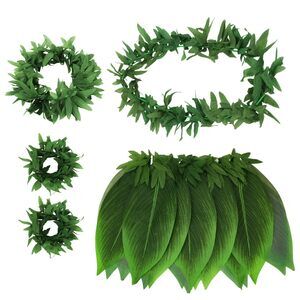 9587 5 Pcs Hawaiian Leaf Skirt Set For Luau Party Garland